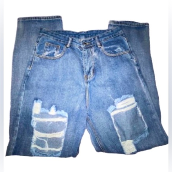 Shein High Waisted Distressed Slant Pocket Baggy Jeans - Picture 6 of 12